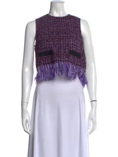 Pre-owned Maje Tweed Pattern Crew Neck Sweater In Purple