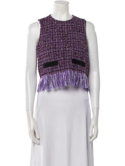 Pre-owned Maje Tweed Pattern Crew Neck Sweater In White