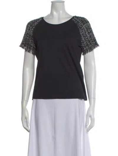 Pre-owned Maje Tweed Pattern Crew Neck T-shirt In Black