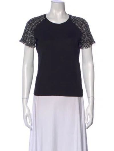 Pre-owned Maje Tweed Pattern Crew Neck T-shirt In Black