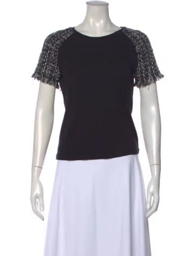 Pre-owned Maje Tweed Pattern Crew Neck T-shirt In Black