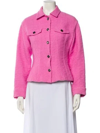 Pre-owned Maje Tweed Pattern Denim Jacket In Pink