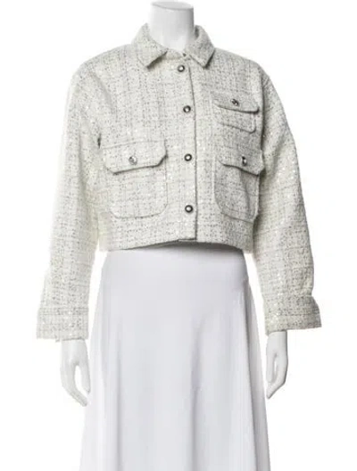 Pre-owned Maje Tweed Pattern Denim Jacket In White