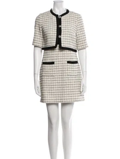 Pre-owned Maje Tweed Pattern Dress Set In White