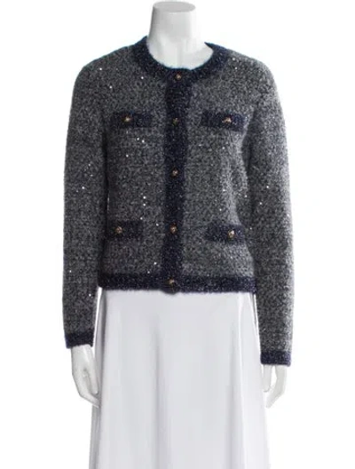 Pre-owned Maje Tweed Pattern Evening Jacket In Blue