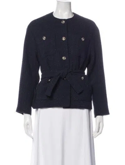 Pre-owned Maje Tweed Pattern Evening Jacket In Blue