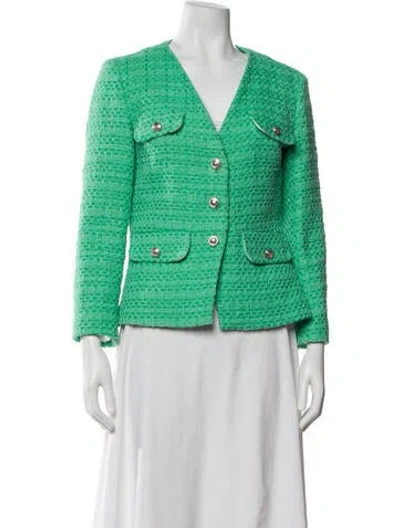 Pre-owned Maje Tweed Pattern Evening Jacket In Green