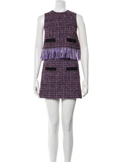 Pre-owned Maje Tweed Pattern Fringe Trim Accent Skirt Set In Multi