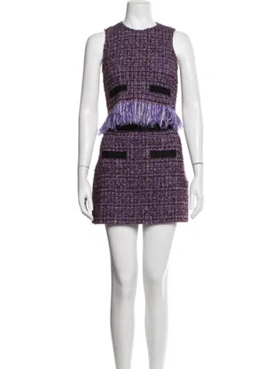 Pre-owned Maje Tweed Pattern Fringe Trim Accent Skirt Set In Pink