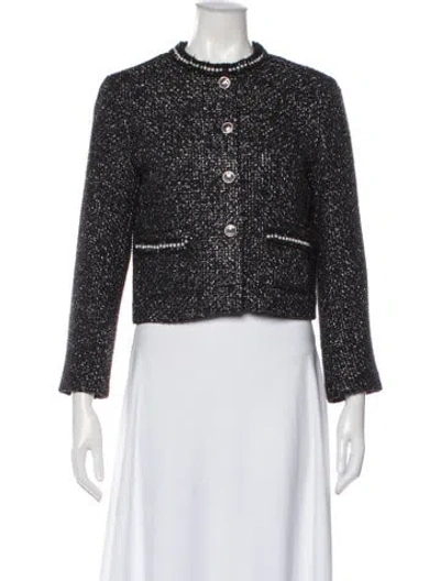 Pre-owned Maje Tweed Pattern Jacket In Black