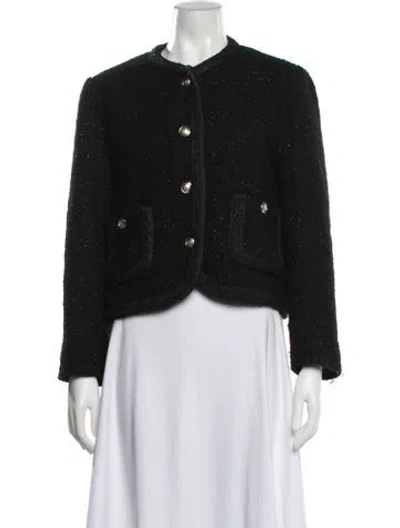 Pre-owned Maje Tweed Pattern Jacket In Black