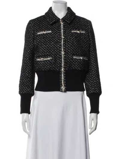Pre-owned Maje Tweed Pattern Jacket In Black