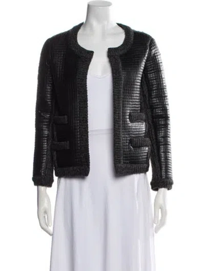 Pre-owned Maje Tweed Pattern Jacket In Black
