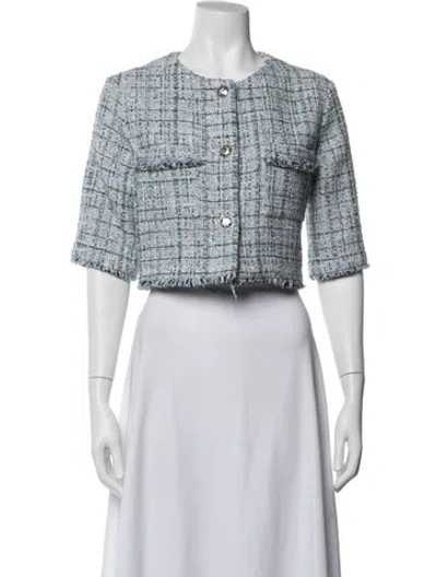 Pre-owned Maje Tweed Pattern Jacket In Blue/white