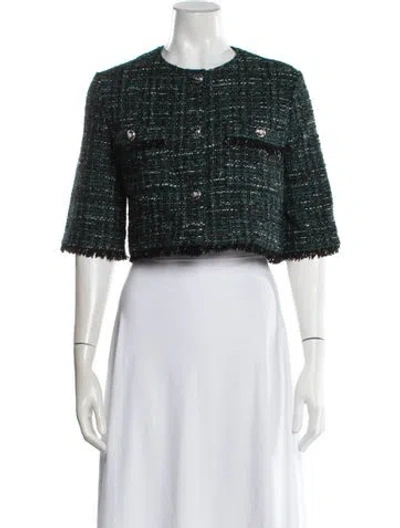 Pre-owned Maje Tweed Pattern Jacket In Green