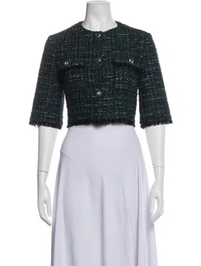 Pre-owned Maje Tweed Pattern Jacket In Green