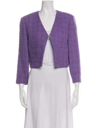 Pre-owned Maje Tweed Pattern Jacket In Purple