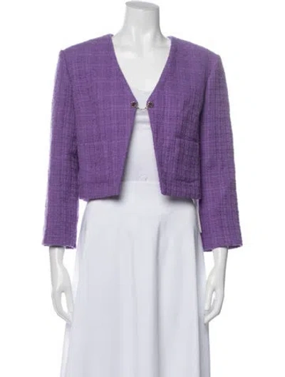 Pre-owned Maje Tweed Pattern Jacket In Purple