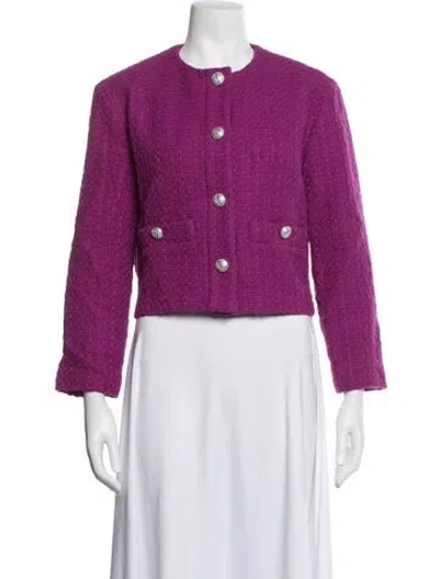 Pre-owned Maje Tweed Pattern Jacket In Purple