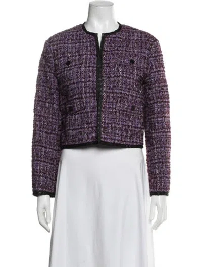 Pre-owned Maje Tweed Pattern Jacket In Purple