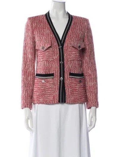 Pre-owned Maje Tweed Pattern Jacket In Red