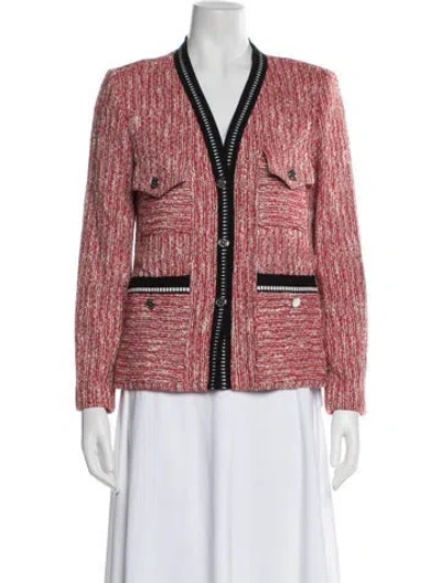 Pre-owned Maje Tweed Pattern Jacket In Red