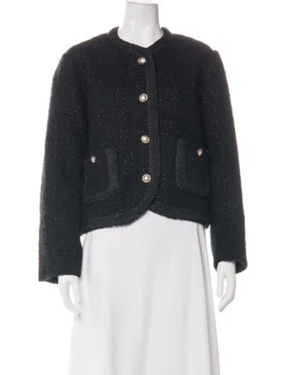 Pre-owned Maje Tweed Pattern Jacket W/ Tags In Black
