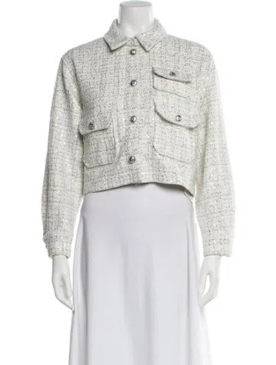 Pre-owned Maje Tweed Pattern Jacket In White