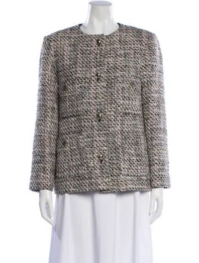 Pre-owned Maje Tweed Pattern Jacket In White