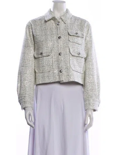 Pre-owned Maje Tweed Pattern Jacket In White