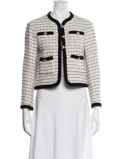 Pre-owned Maje Tweed Pattern Jacket In White