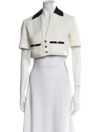Pre-owned Maje Tweed Pattern Jacket In White