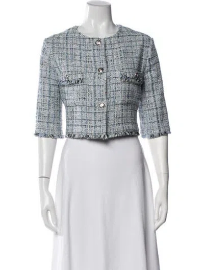 Pre-owned Maje Tweed Pattern Jacket In White