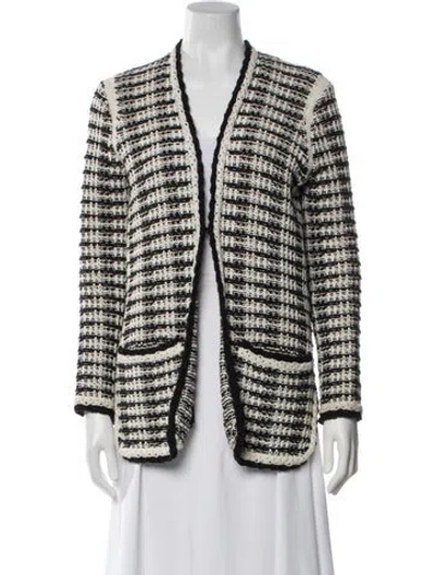 Pre-owned Maje Tweed Pattern Jacket In White