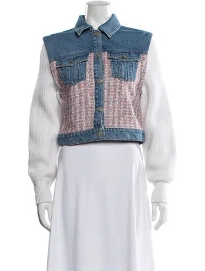 Pre-owned Maje Tweed Pattern Jacket In White