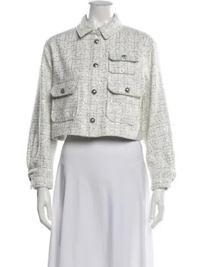 Pre-owned Maje Tweed Pattern Jacket In White