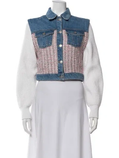 Pre-owned Maje Tweed Pattern Jacket In White