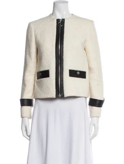 Pre-owned Maje Tweed Pattern Jacket In White