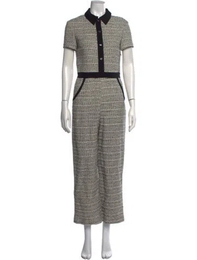Pre-owned Maje Tweed Pattern Jumpsuit In White