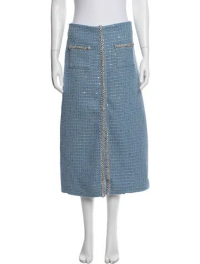 Pre-owned Maje Tweed Pattern Midi Length Skirt W/ Tags In Blue