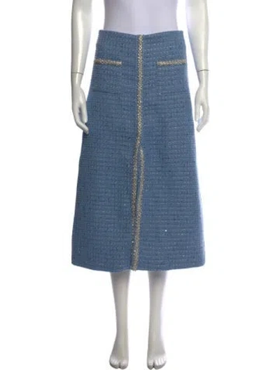 Pre-owned Maje Tweed Pattern Midi Length Skirt W/ Tags In Blue