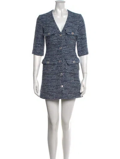 Pre-owned Maje Tweed Pattern Mini Dress In Blue