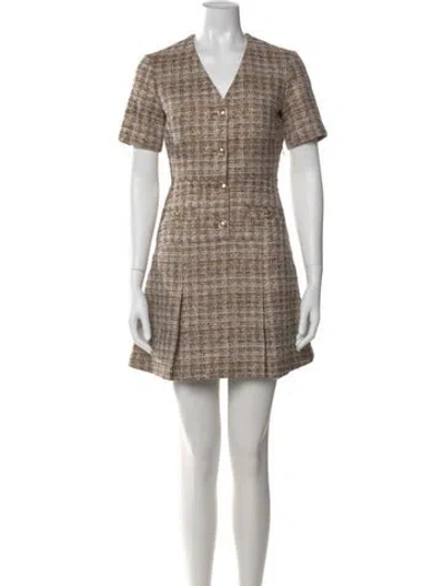 Pre-owned Maje Tweed Pattern Mini Dress W/ Tags In Neutral