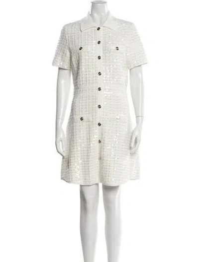 Pre-owned Maje Tweed Pattern Mini Dress In White