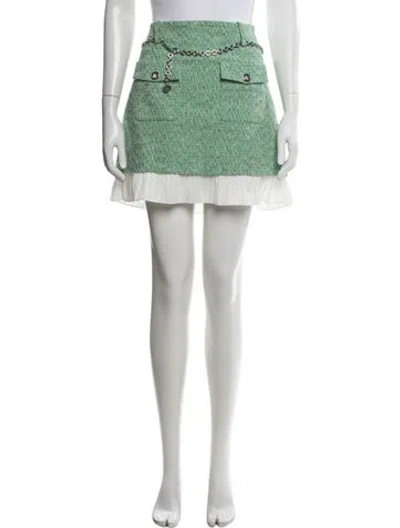 Pre-owned Maje Tweed Pattern Mini Skirt In Green