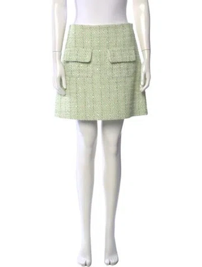 Pre-owned Maje Tweed Pattern Mini Skirt In Green