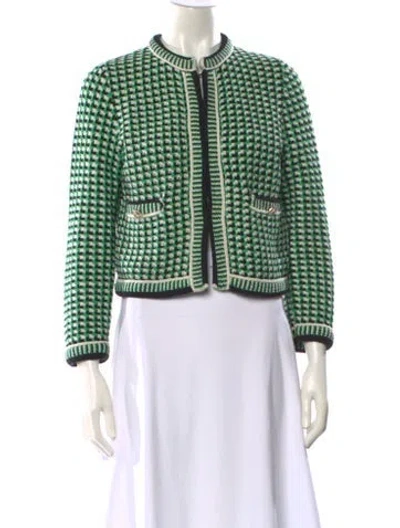 Pre-owned Maje Tweed Pattern Mock Neck Sweater In Green