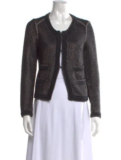 Pre-owned Maje Tweed Pattern Open Front Sweater