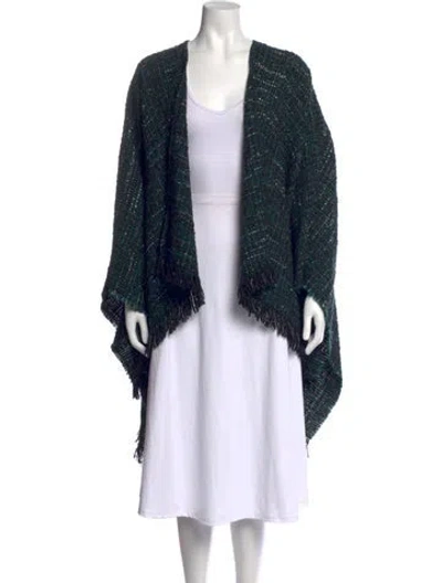 Pre-owned Maje Tweed Pattern Open Front Sweater In Green