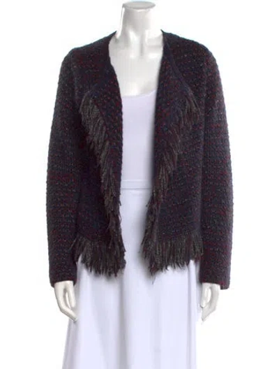 Pre-owned Maje Tweed Pattern Open Front Sweater In Purple